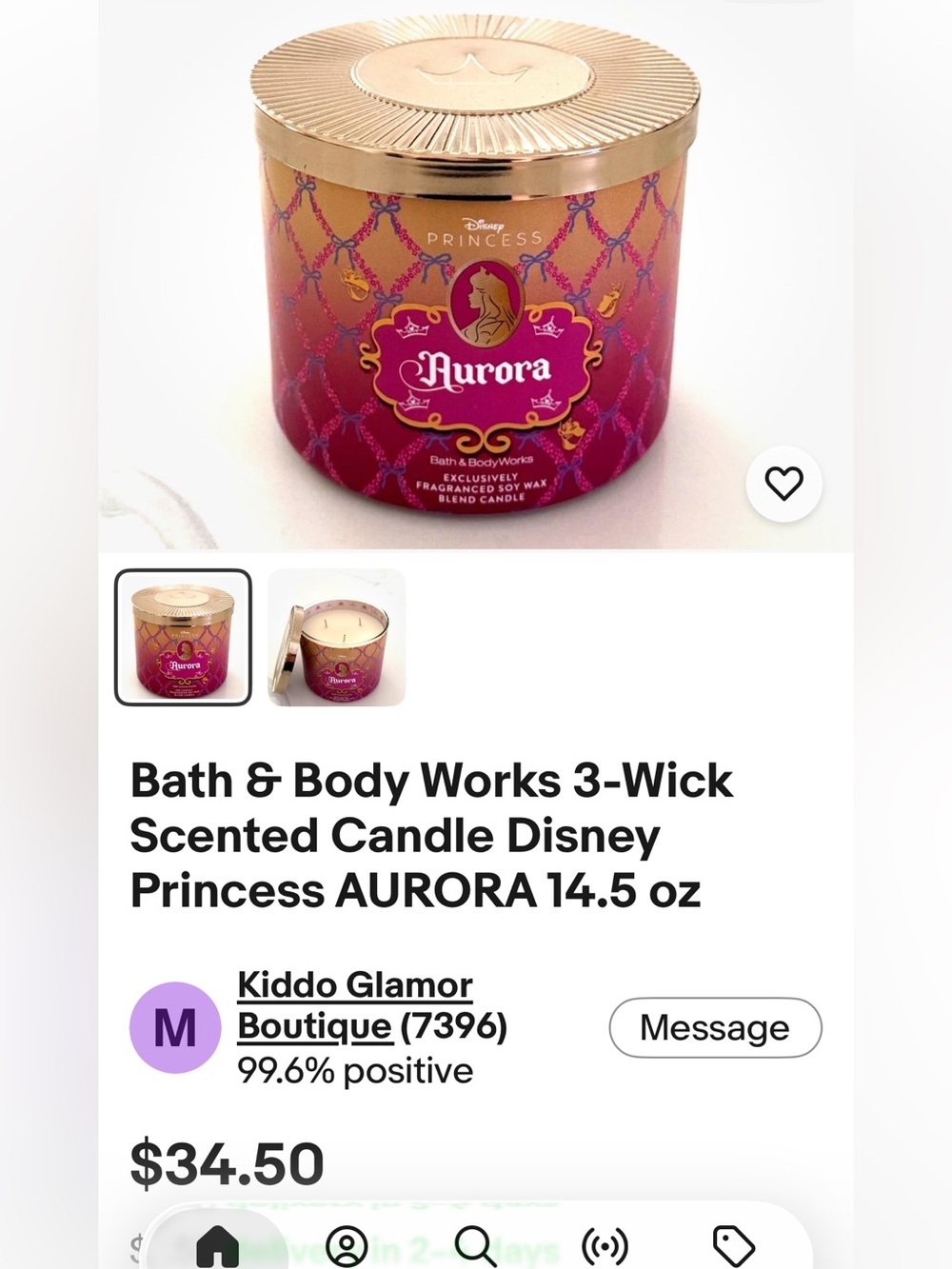 Bath & Body Works DISNEY PRINCESS AURORA Large 3-Wick Candle 14.5oz NEW Sold Out - Picture 6 of 7